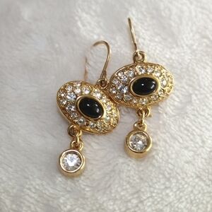 Swarovski black stone gold plated earrings clear crystals